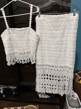 Skies Are Blue White Crochet Dress with Circular Lace Pattern